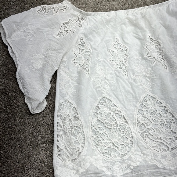 Lane Bryant White Crochet Off Shoulder Lined Boho Peasant Top Women’s 18/20 - Picture 2 of 11